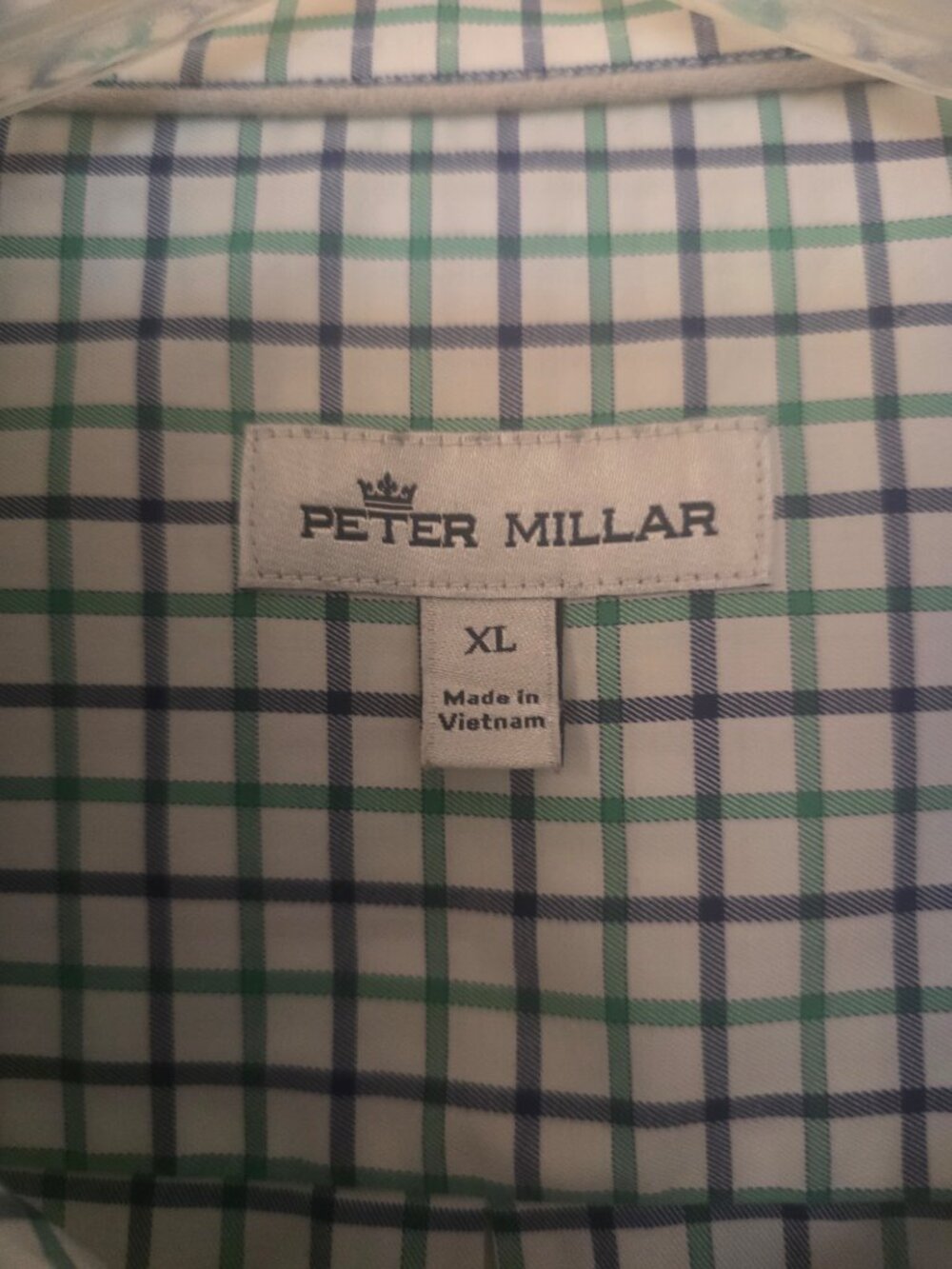 Peter Millar Men's XL Tattersall Check Sport Shirt Green Navy Long Sleeve - Picture 2 of 8